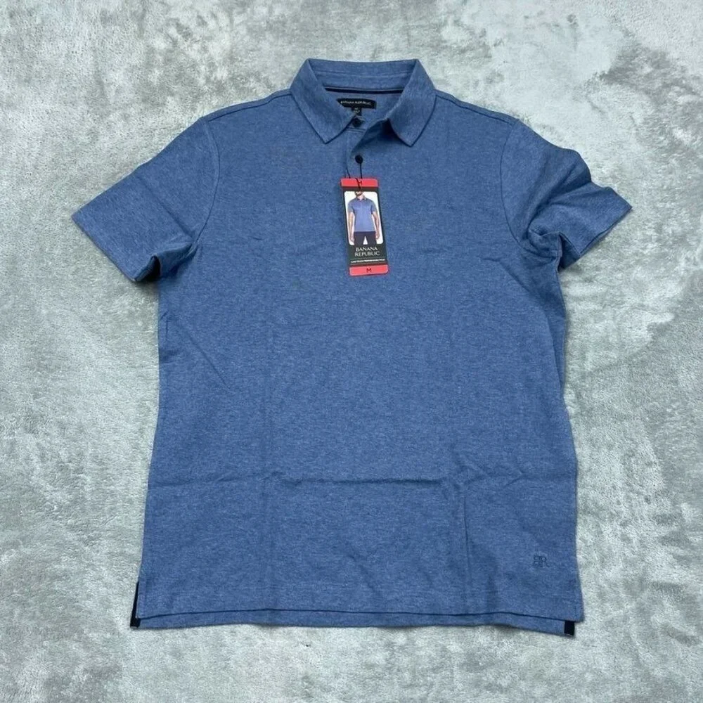 💥 Banana Republic Luxe Touch Performance Polo Shirt M Blue New d0722